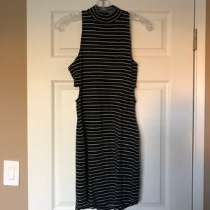 Express Black and White Striped Mock Neck Mini Dress